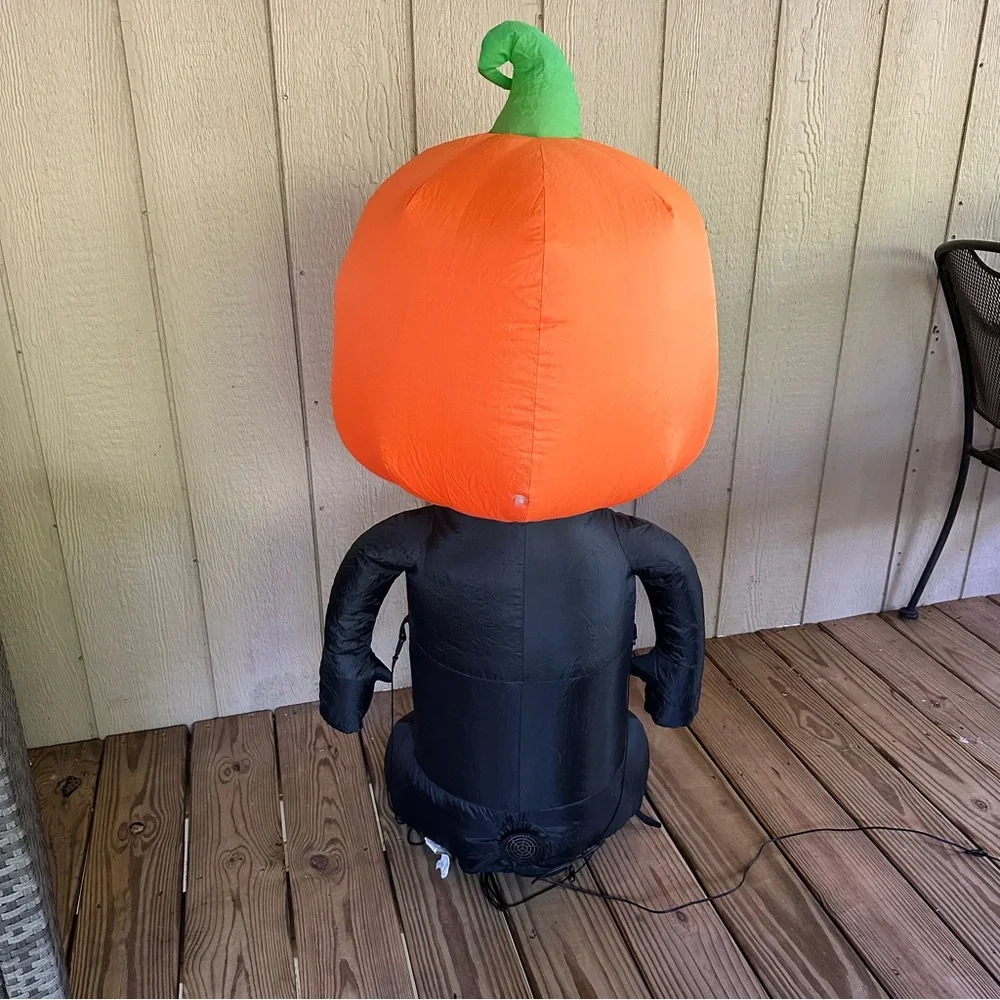 Home Accents Holiday 3.5 ft. Pre-lit Inflatable Happy Pumpkin Boy Skeleton LED